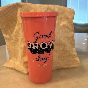 Benefit pink plastic cup coffee tea iced latte mug